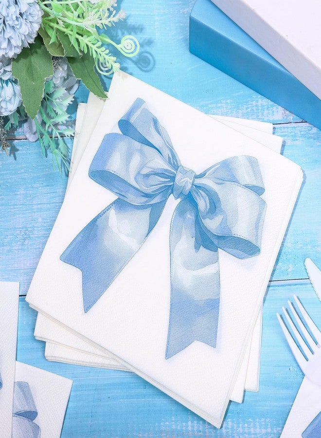 JarThenaAMCS مناديل ورقية زرقاء مزينة بفيونكة من JarThenaAMCS، 100 قطعة، للاستخدام مرة واحدة، مثالية لحفلات الغداء وأعياد الميلاد وحفلات استقبال المولود الجديد وحفلات توديع العزوبية. - Image 3